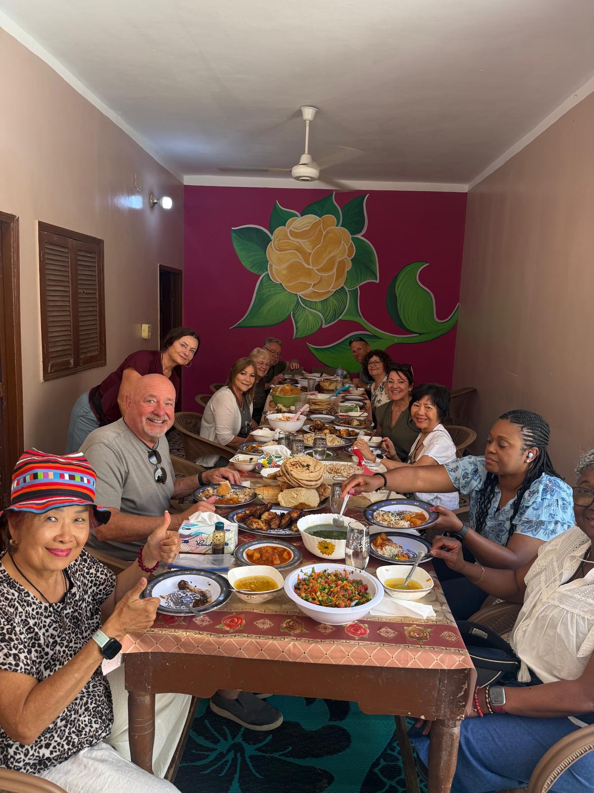 Travelers sharing a local meal in Egypt