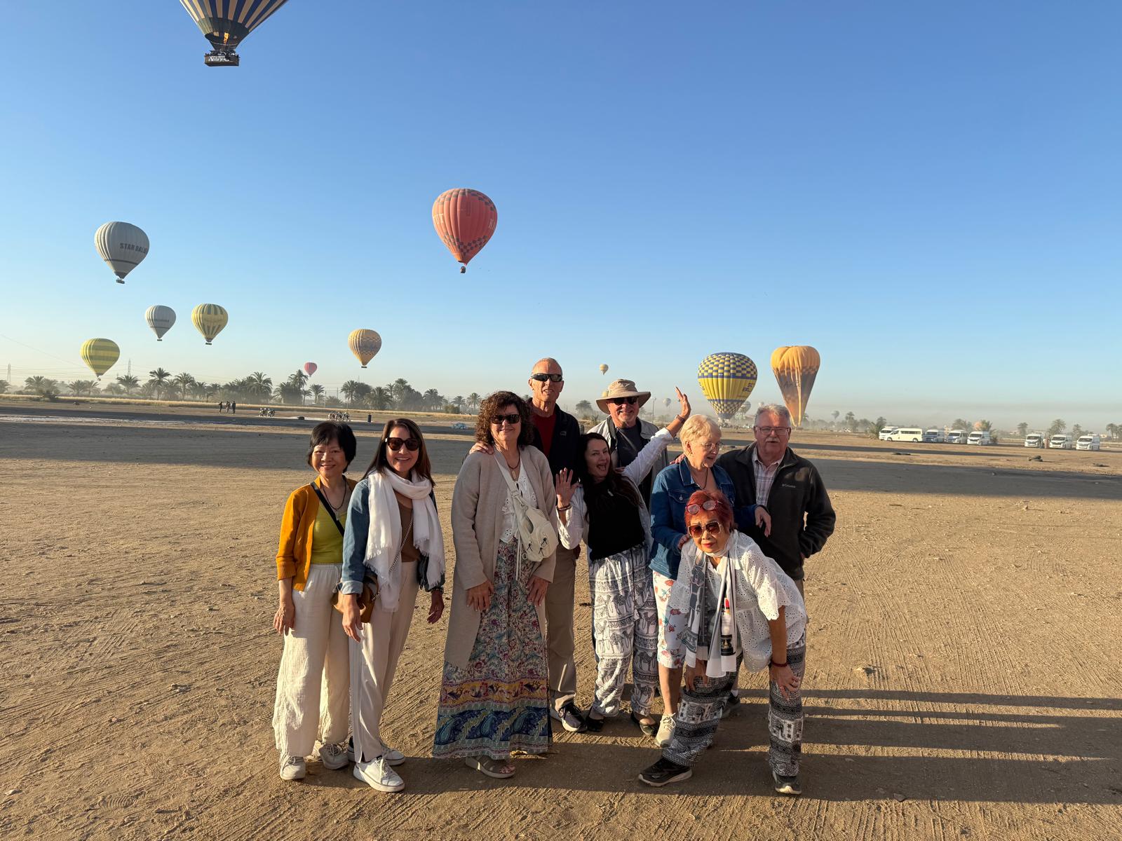 Hot air balloons over Luxor at sunrise